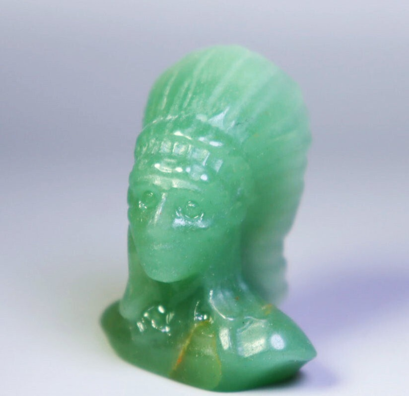 Natural Green Aventurine Carved Indian Chief Carved Skull Carving Reiki Healing