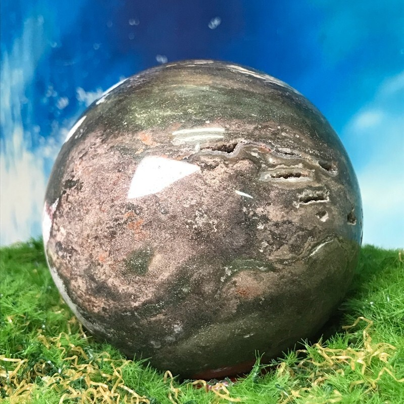 555G Rare Natural Ocean Jasper Quartz Ball Crystal Ball Sample Repair