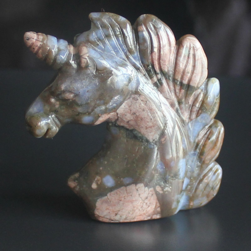 HLbshi Hand Carved Mixed Gemstone quartz crystal Unicorn animal Figurine Carving