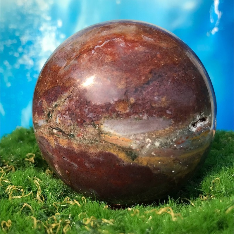 358G Rare Natural Ocean Jasper Quartz Ball Crystal Ball Sample Repair