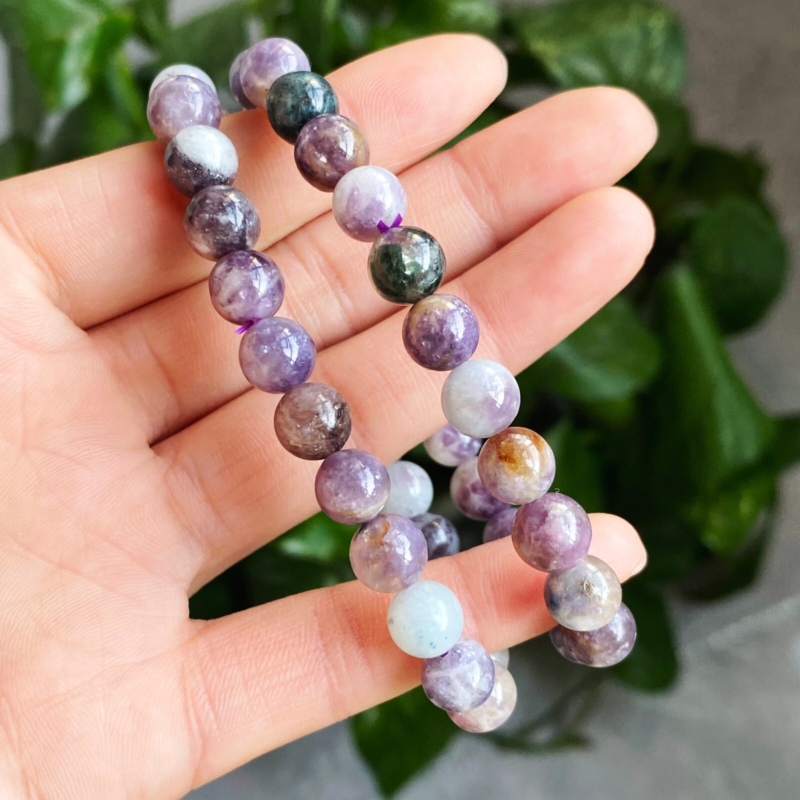 8mm 2pcs Natural Purple Lepidolite Crystal Quartz Beads Bracelet AAA
