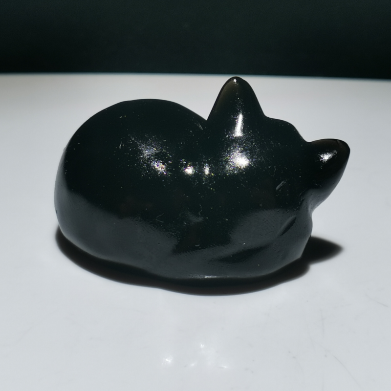 1pcs，Natural Obsidian Quartz Mineral Specimen, Hand-Carved Cat Healing,