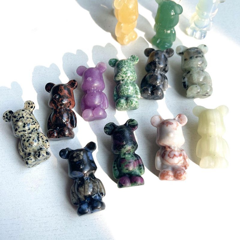Natural Quartz Crystal Gloomy Little Bear Healing Rock Carved Animal Stone Gift