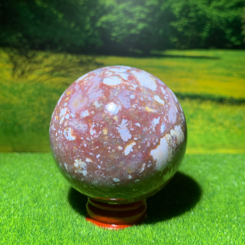 348G Natural Ocean Jasper Quartz Ball Crystal Sphere Mineral Specimen Healing