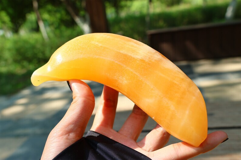 5.7" Natural Geode Stone Carved Banana Reiki Crystal Skull Decor Crystal Gift 1x
