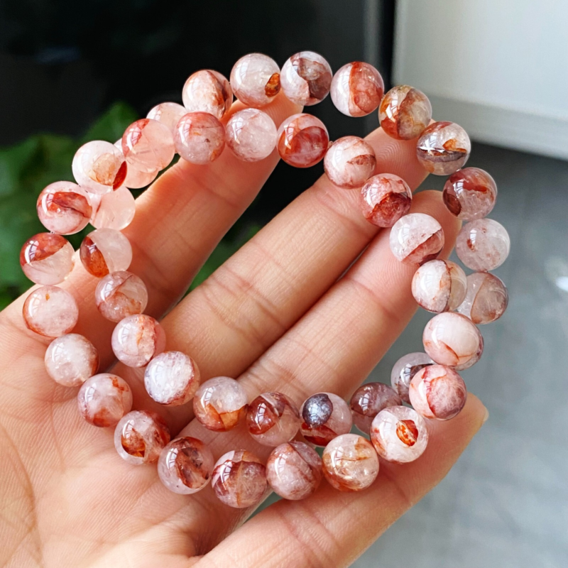 8mm 2Pcs Natural Red Phantom Crystal Women Beads Bracelet AAA