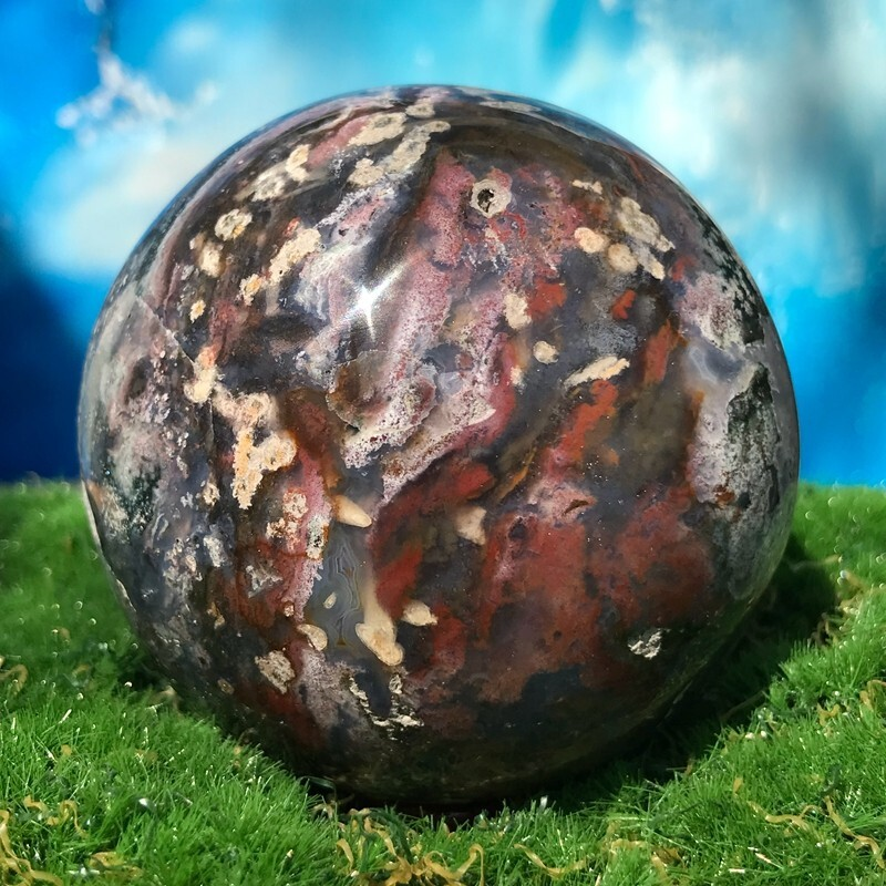 373GNatural Marine Jasper Quartz Ball Crystal Ball Mineral Specimen Restoration