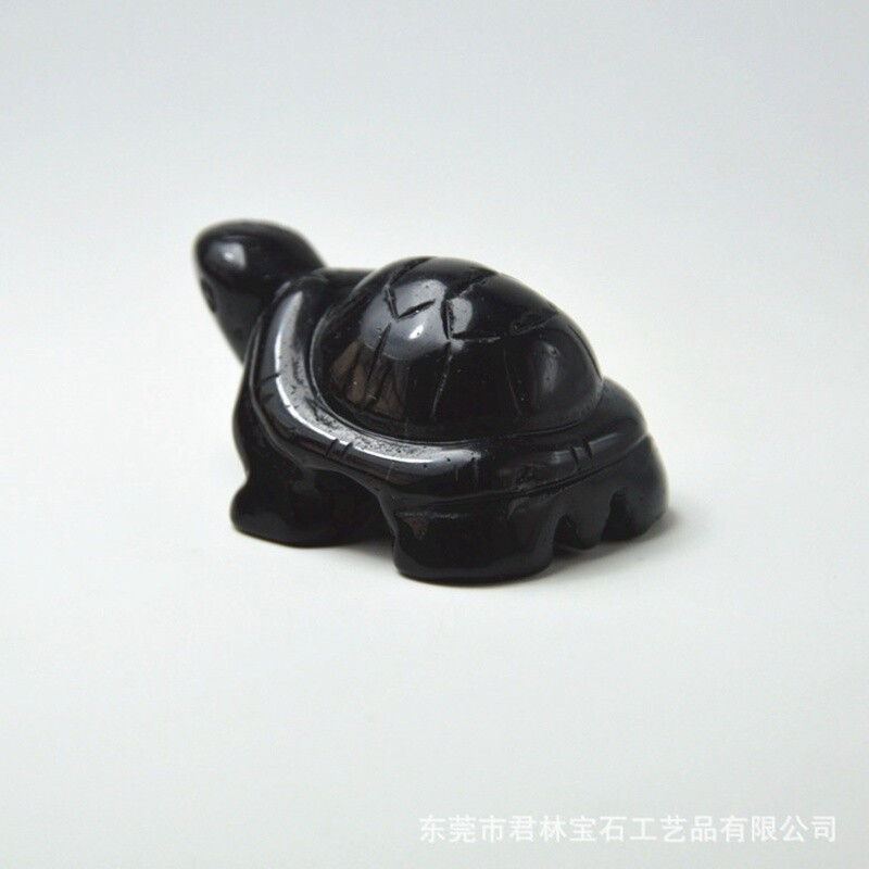 Natural Obsidian Quartz Carved Longevity Tortoise Crystal Animal Turtle Ornament