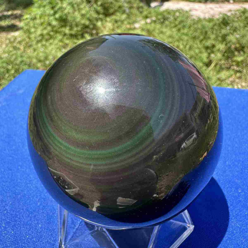 520g natural rainbow obsidian sphere cat&apos;s eye quartz crystal ball healing