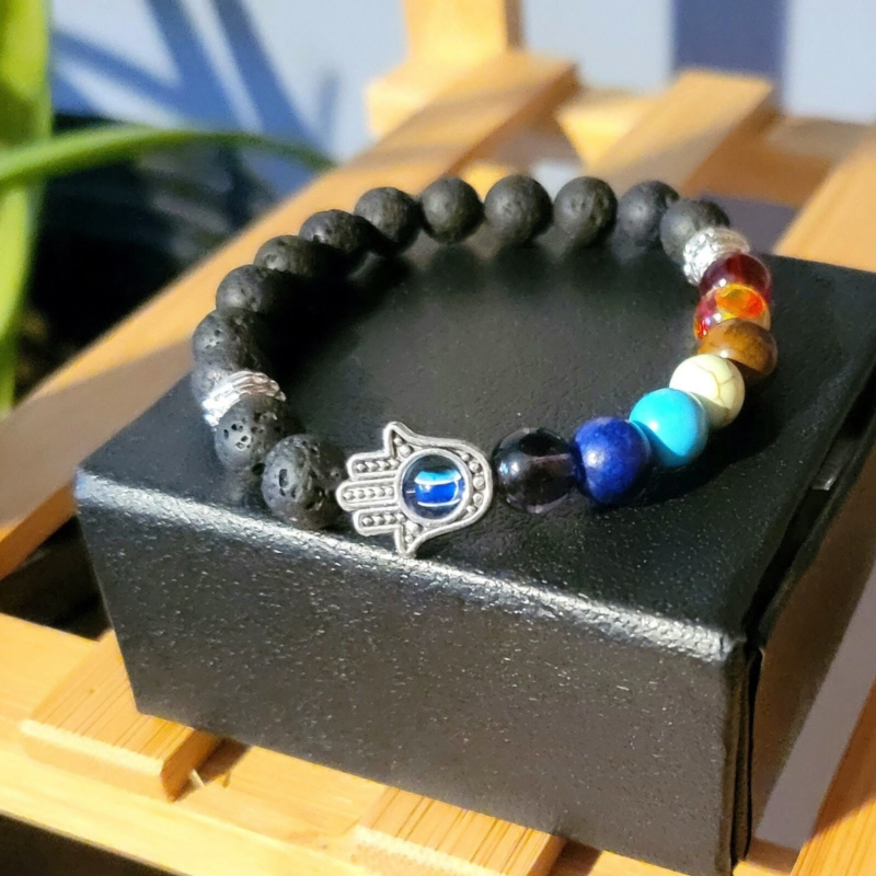 7 Chakra Bracelet Healing Balance Beaded Lava Natural Stone Yoga Reiki Prayer