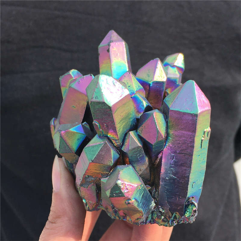 370g Electroplate Rainbow cluster quartz crystal mineral specimen reiki healing