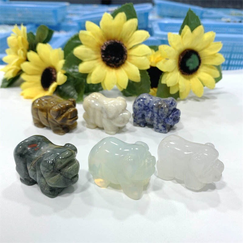 Natural Quartz Crystal Skull Carved Pig Healing Stone Wild Boar Piggy Animal Gem