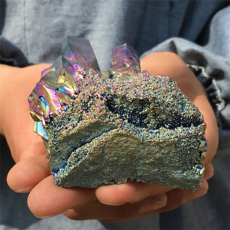 320g Electroplate Rainbow cluster quartz crystal mineral specimen reiki healing