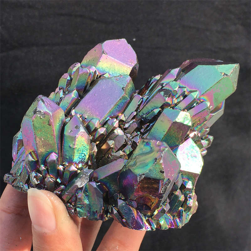 480g Electroplate Rainbow cluster quartz crystal mineral specimen reiki healing