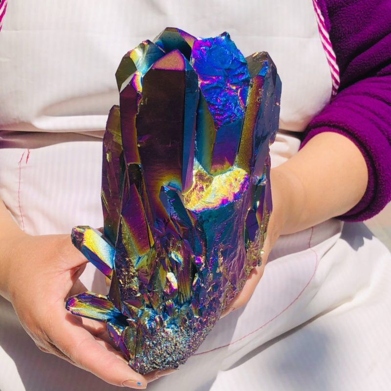 5.28LB Color Flame Aura Electroplate Quartz Crystal Specimen Healing point 479