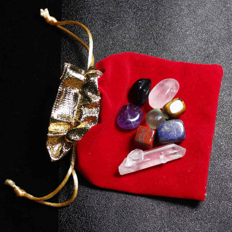 7 Chakra Healing Crystal Natural Quartz Reiki Balance Tumbled Stone Set W/ Pouch