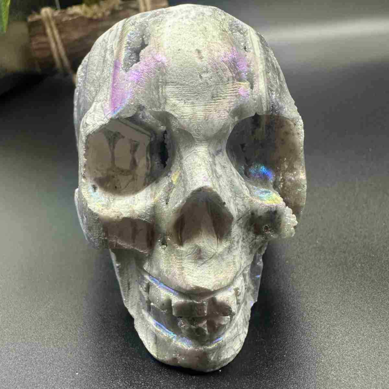 705g electroplate Natural sphalerite hand carved skull decor gem Healing