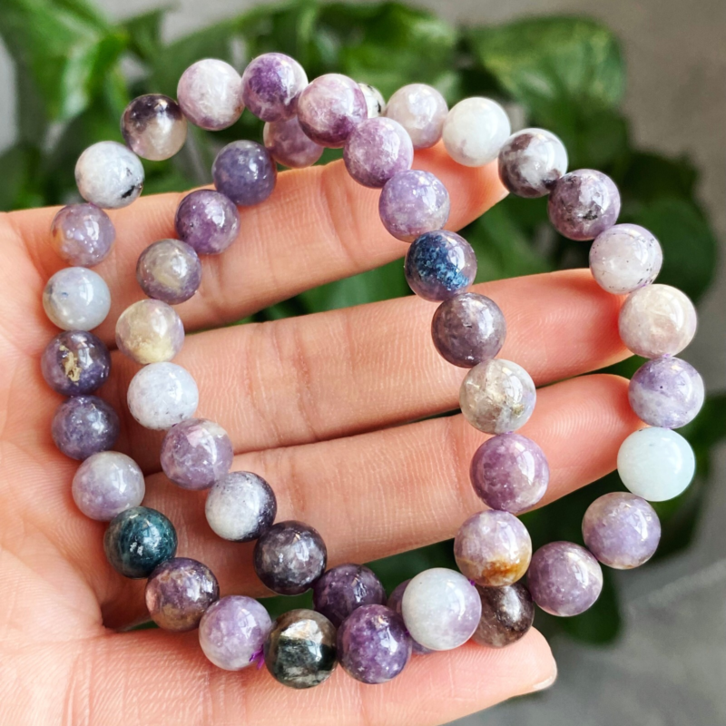 8mm 2pcs Natural Purple Lepidolite Crystal Quartz Beads Bracelet AAA