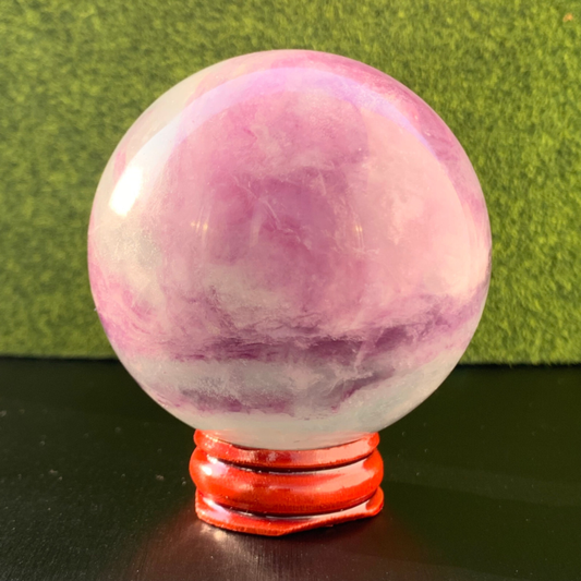 336G Natural Fluorite ball Colorful Quartz Crystal Gemstone Healing + Stand