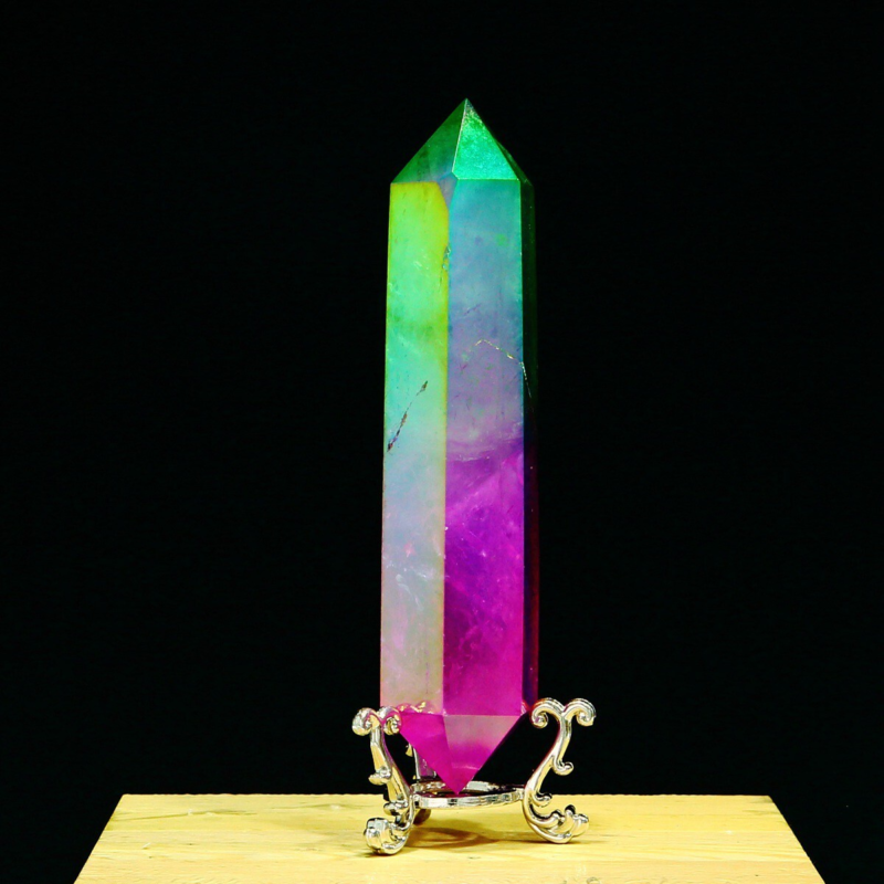 296g Natural Crystal Electroplated Rainbow Quartz Tower Double Wand Point Reiki