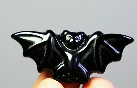 1Pcs  Natural Black Obsidian Stone Quartz Crystal Stone Carved Bat Gem Healing