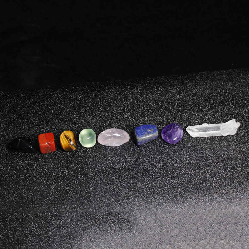 5Pcs 7 Chakra Healing Balance Crystal Raw Natural Quartz Tumbled Stones W/ Pouch