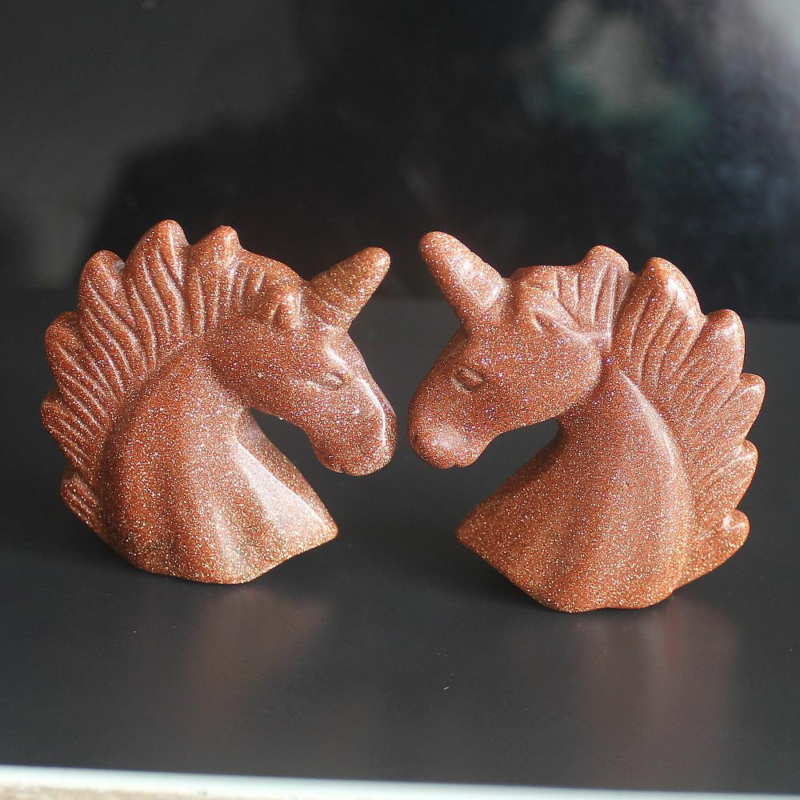 HLbshi Hand Carved Mixed Gemstone quartz crystal Unicorn animal Figurine Carving