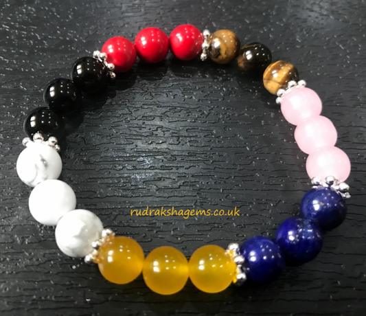 7 Chakra Bracelet Stones Reiki Balancing Custom Size Stretch Spiritual Healing