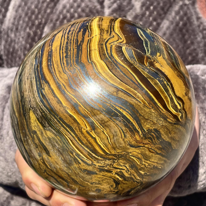 7.27LB Natural Tiger&apos;s Eye Ball Quartz Crystal Sphere Gem Healing Décor