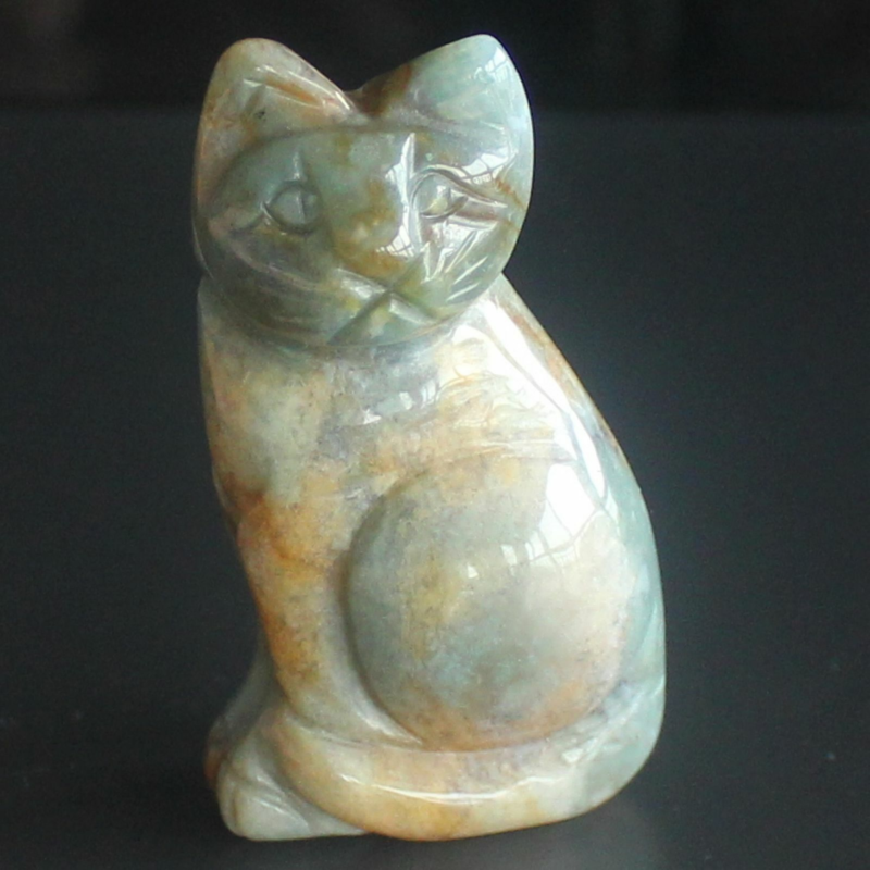 Carved mixed gemstone quartz crystal cat figurine animal carving home decor 2&apos;&apos;