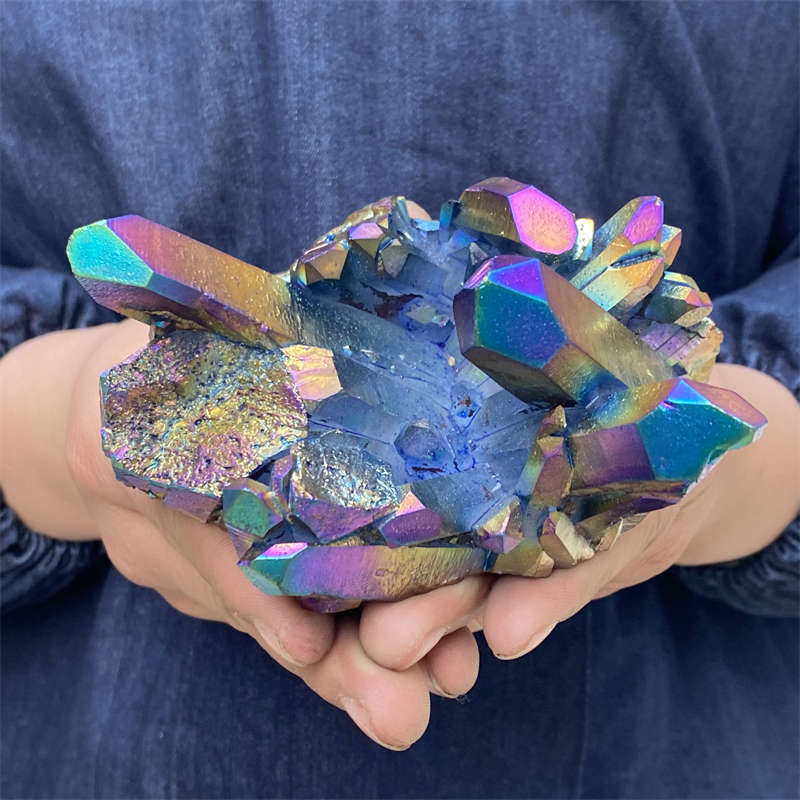 520g Electroplate Rainbow cluster quartz crystal mineral specimen reiki healing