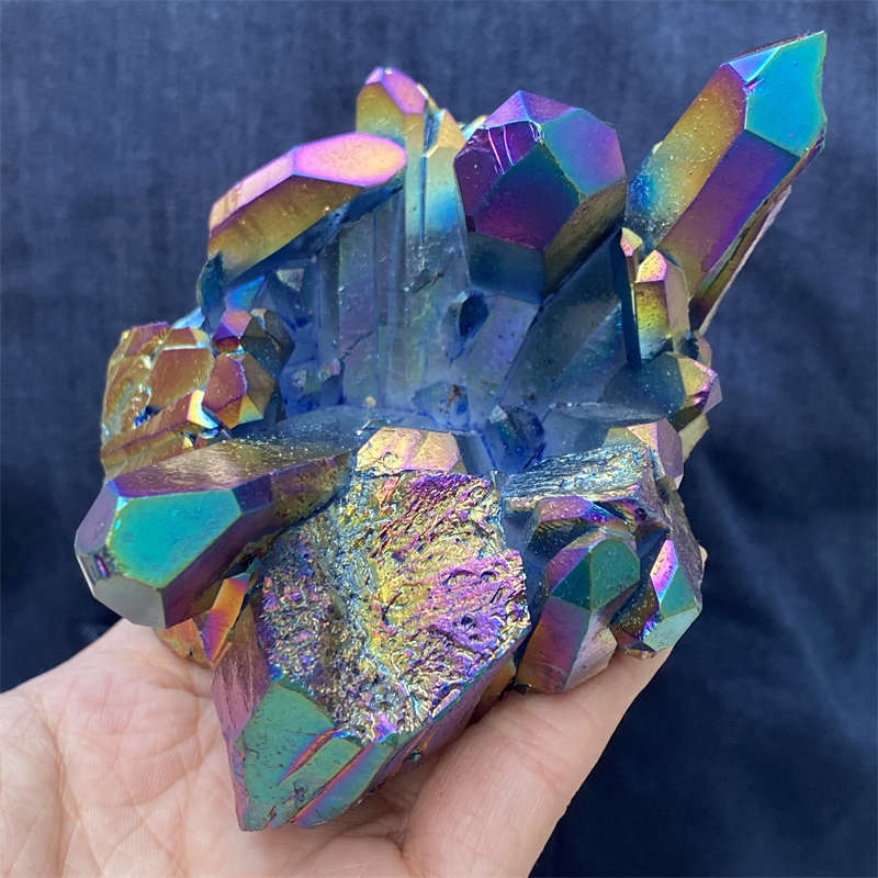 520g Electroplate Rainbow cluster quartz crystal mineral specimen reiki healing