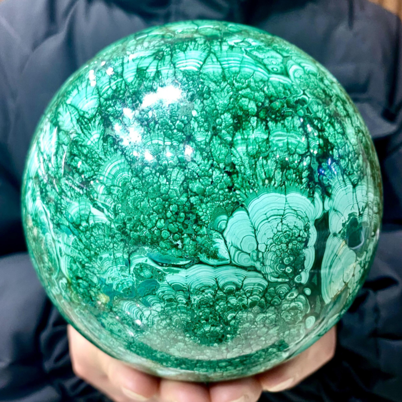 8.68LB Rare Natural Malachite quartz hand Carved sphere Crystal Healing