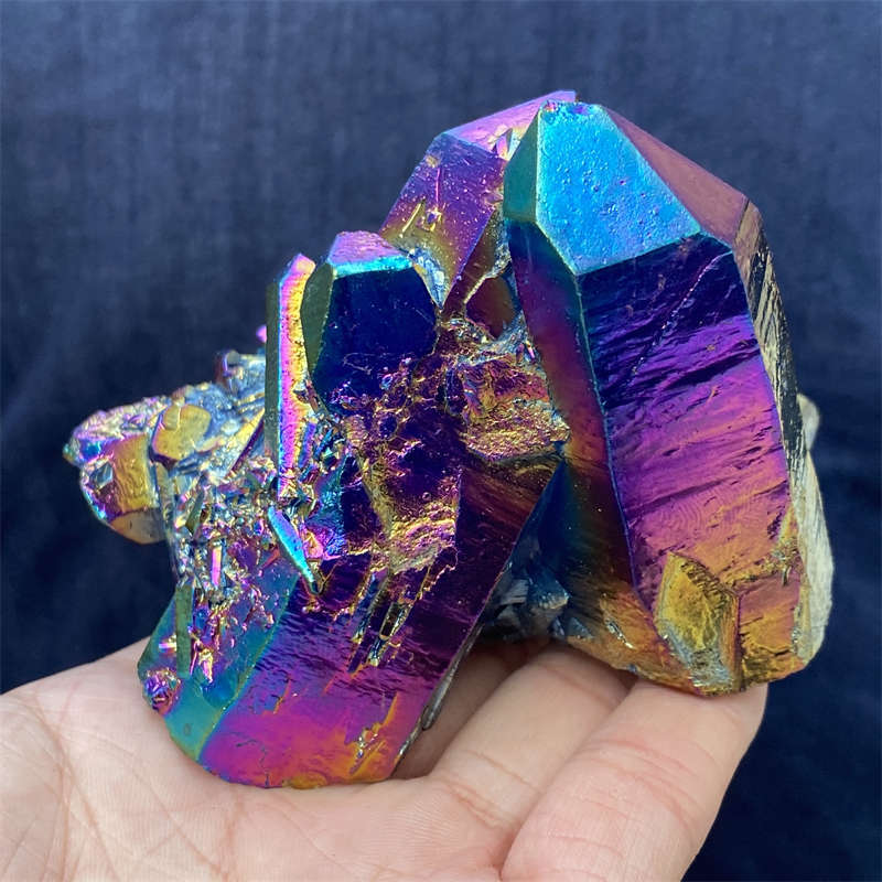 380g Electroplate Rainbow cluster quartz crystal mineral specimen reiki healing