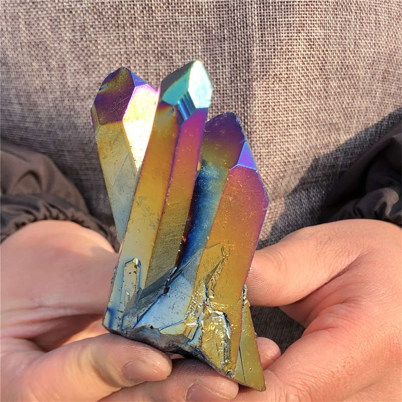 210g Electroplate Rainbow cluster quartz crystal mineral specimen reiki healing