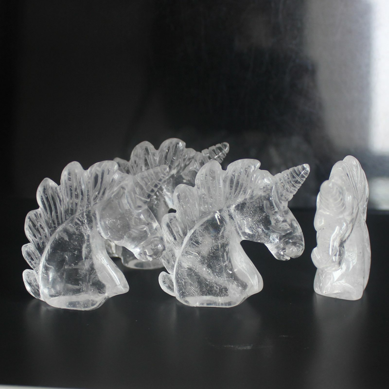 HLbshi Hand Carved Mixed Gemstone quartz crystal Unicorn animal Figurine Carving