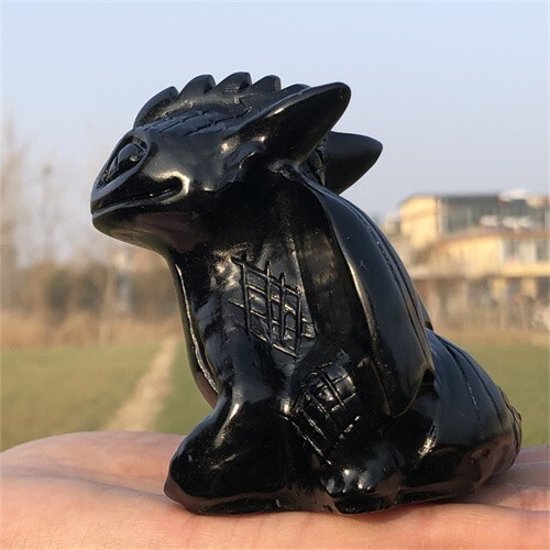 340g Natural Carved obsidian Toothless Figurines Reiki Quartz Crystal Skull Deco