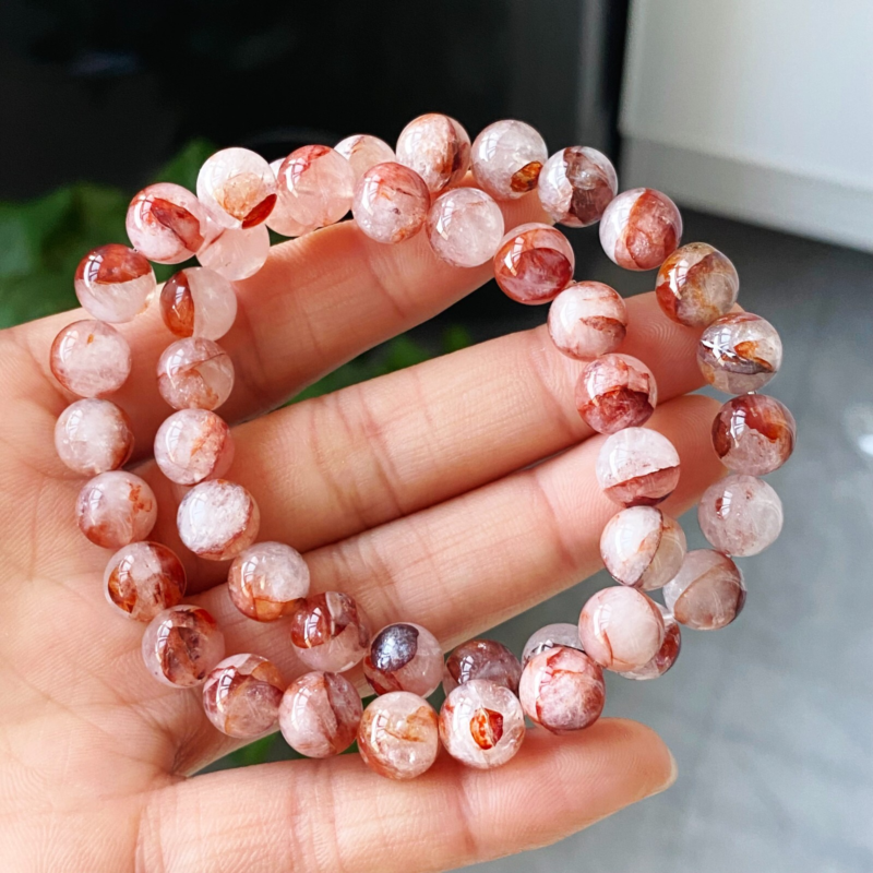 8mm 2Pcs Natural Red Phantom Crystal Women Beads Bracelet AAA