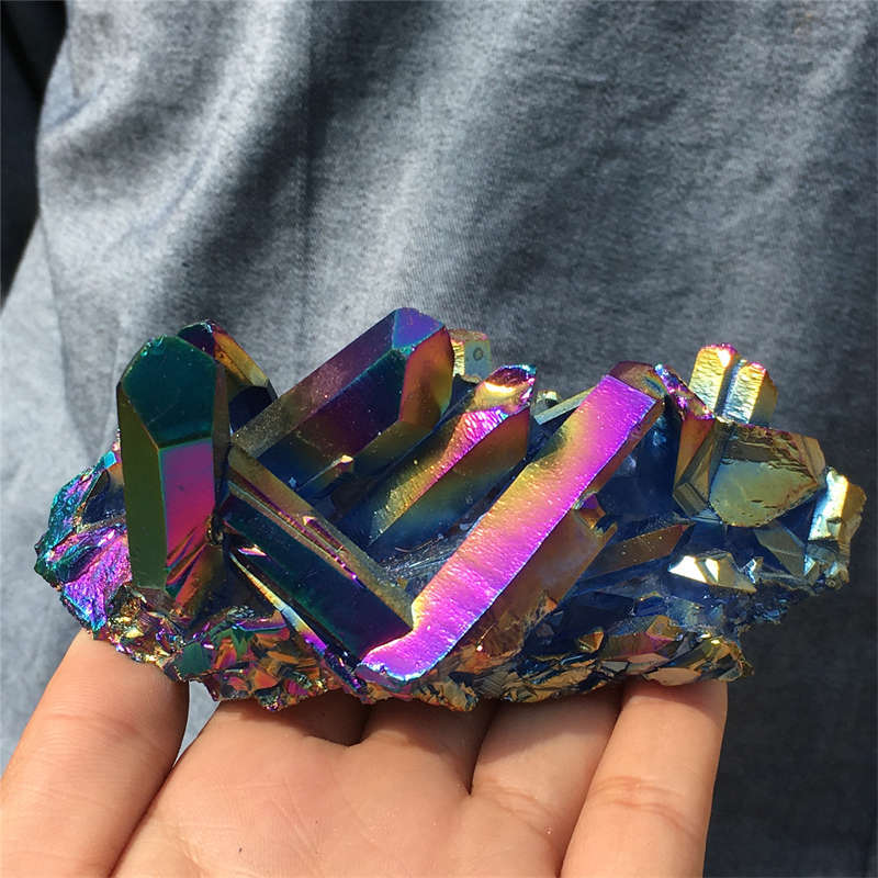 240g Electroplate Rainbow cluster quartz crystal mineral specimen reiki healing