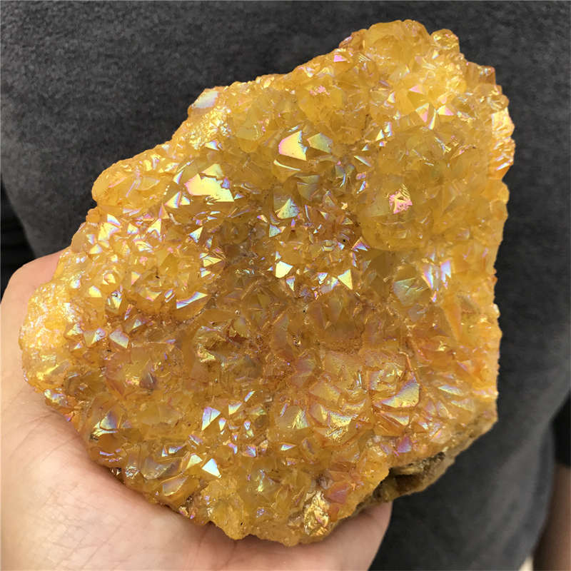 920g Electroplate Rainbow cluster quartz crystal mineral specimen reiki healing