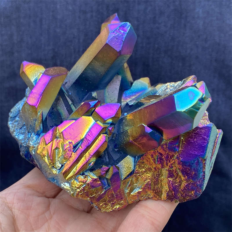 520g Electroplate Rainbow cluster quartz crystal mineral specimen reiki healing