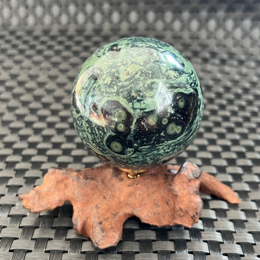 238G Natural Peacock&apos;s eye Crystal Polishing Stone ball Healing+Stand