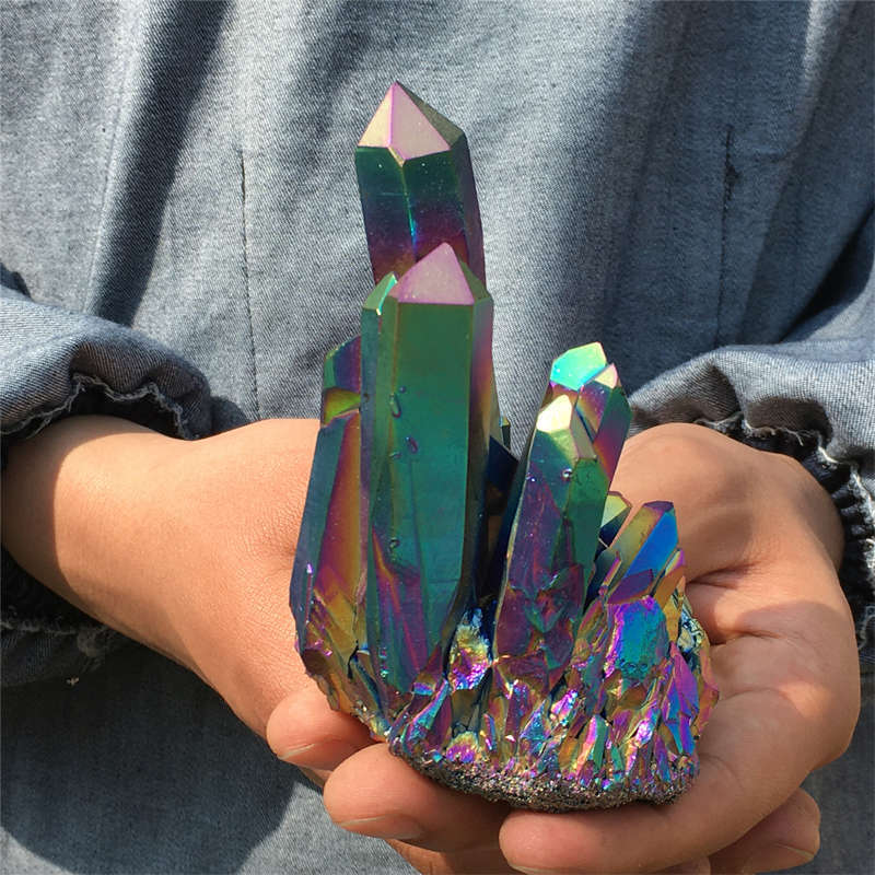 320g Electroplate Rainbow cluster quartz crystal mineral specimen reiki healing