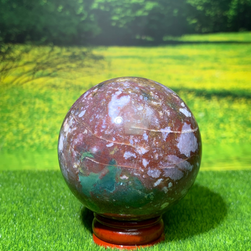 246GNatural Marine Jasper Quartz Ball Crystal Ball Mineral Specimen Restoration