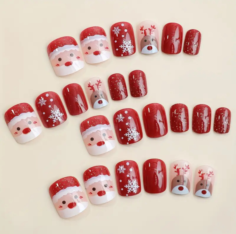 24pcs Press On False Finger Nails Fake Nails Glittered Solid Colours 52 Options