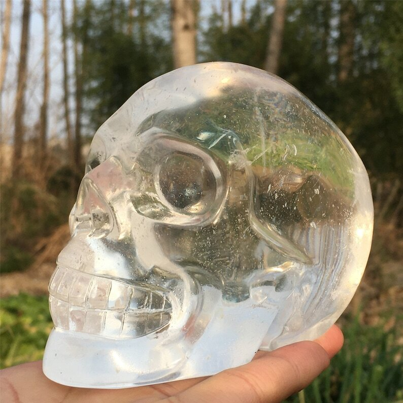 Hand carved Clear Melting stone Crystal Skull Reiki Heal Mineral Samples 1PC