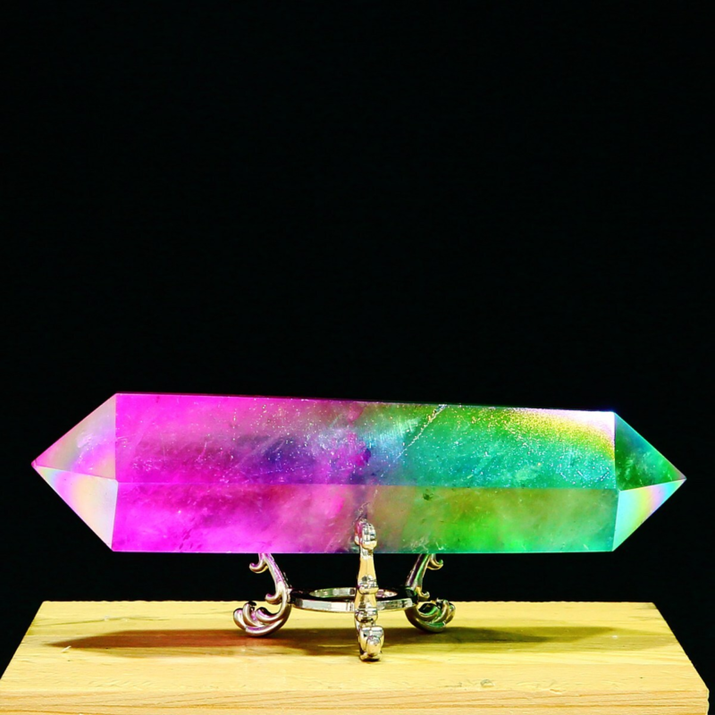 296g Natural Crystal Electroplated Rainbow Quartz Tower Double Wand Point Reiki