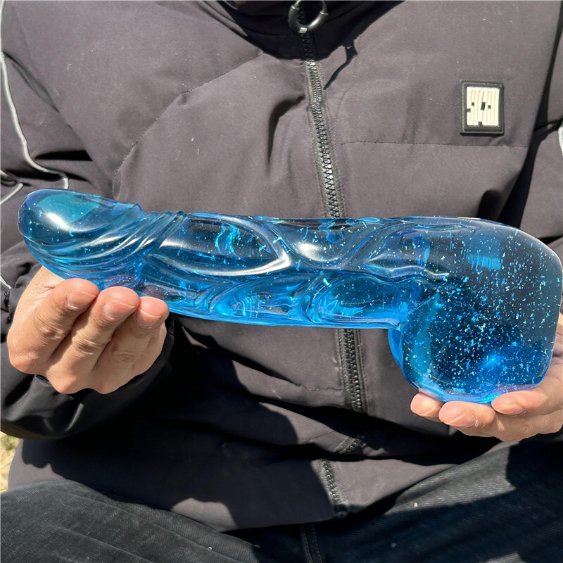 2.66LB Blue Melting Stone Penis skull Carved Quartz Crystal Specimen XK3021