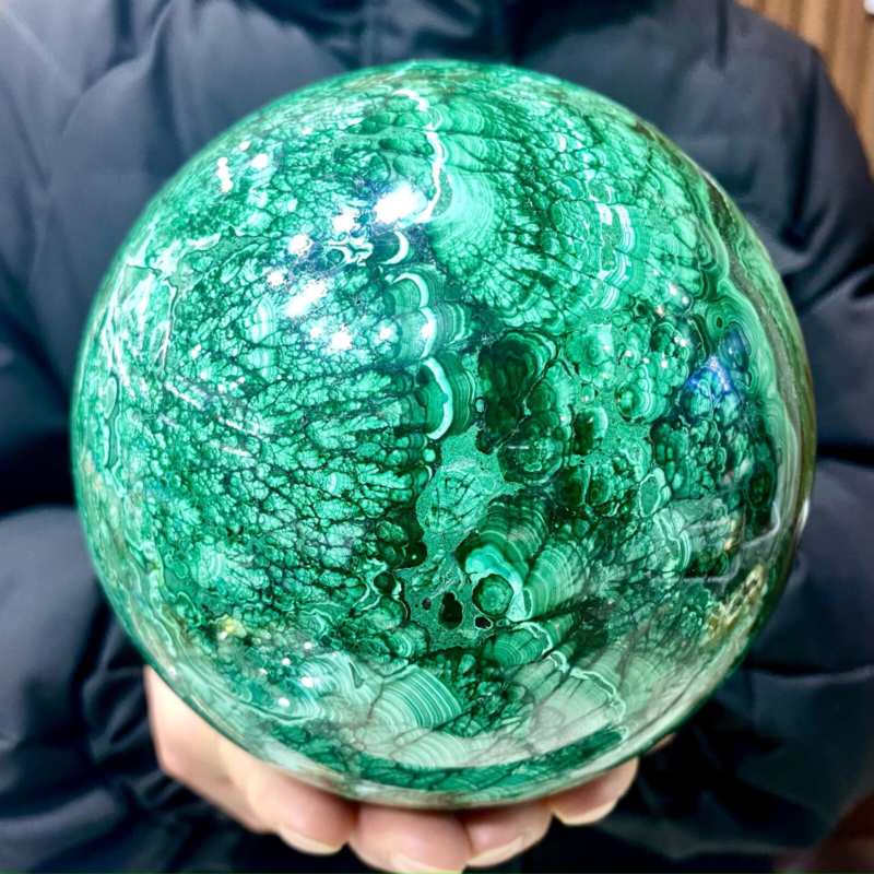 8.68LB Rare Natural Malachite quartz hand Carved sphere Crystal Healing