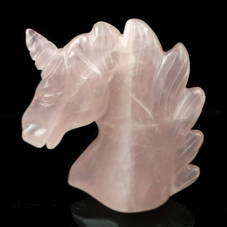 Natural Rose Quartz Unicorn Crystal Animal Mineral Specimens Sculpture Heal 1pc